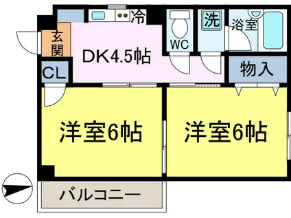 カーサアプリコルテ(2DK/2階)の間取り写真