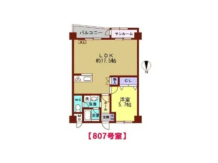 サンピア泉ヶ丘(1LDK/8階)の間取り写真