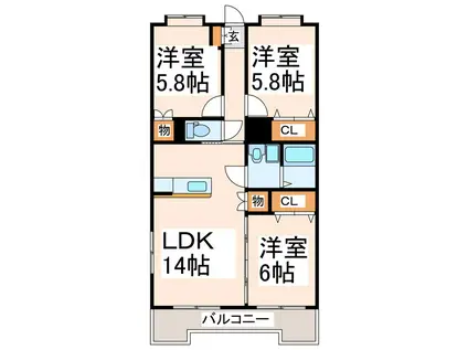 ヴェルディマンション(3LDK/1階)の間取り写真