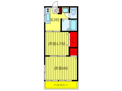 第三ヒルズハウス(2K/1階)の間取り写真