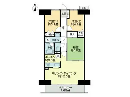エミナンスリバーステージ仙台南(3LDK/8階)の間取り写真