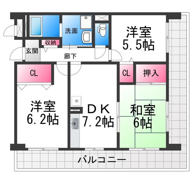ロトルア(3DK/8階)の間取り写真