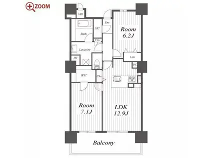 ロイヤルパークスERささしま(2LDK/15階)の間取り写真