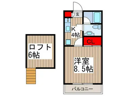 狭山ヶ丘駅 徒歩13分 都市ガス  1K(1K/1階)の間取り写真
