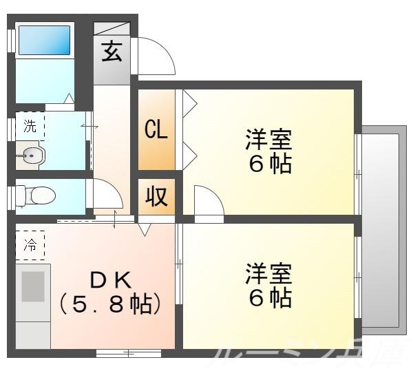 オネストC棟(2DK/1階)の間取り写真