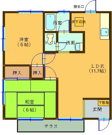 山川アパート(2LDK/1階)の間取り写真
