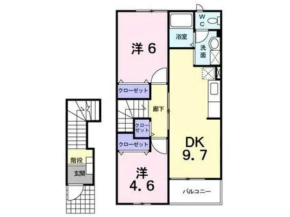 ムート21 B(2DK/2階)の間取り写真