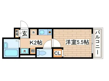 阪急神戸線 春日野道駅(阪急) 徒歩4分 3階建 築27年(1K/3階)の間取り写真