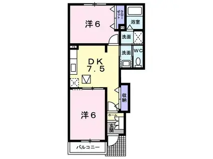 ライゼカーサB(2DK/1階)の間取り写真