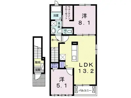 プロヌーヴ広沢(2LDK/2階)の間取り写真