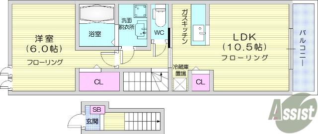 シャンモンターニュ Ⅲ(1LDK/2階)の間取り写真