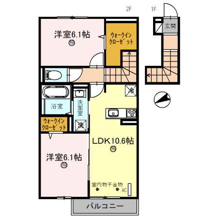 アリヴィラ宮前(2LDK/2階)の間取り写真