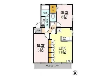 クレスト B棟(2LDK/2階)の間取り写真