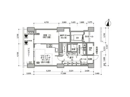 東雲キャナルコートCODAN16号棟(1SLDK/10階)の間取り写真