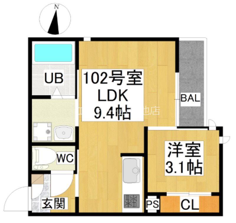 GRANDTIC名鉄栄生(1LDK/1階)の間取り写真