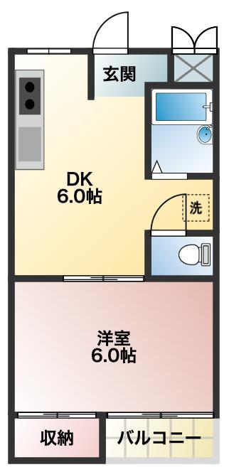 善積ハイツ(1DK/1階)の間取り写真