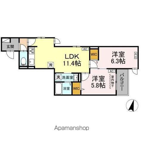 D PAINA 木月住吉町(2LDK/3階)の間取り写真