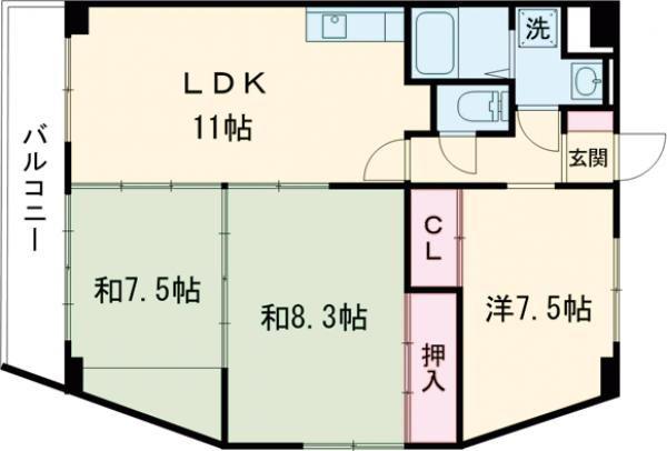 とさでん交通後免線 舟戸駅 徒歩7分 11階建 築34年(3LDK/3階)の間取り写真