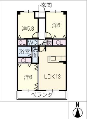 グランコート横川(3LDK/1階)の間取り写真