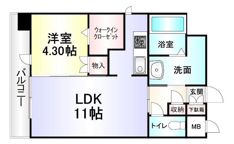フェリシエ京町(1LDK/9階)の間取り写真