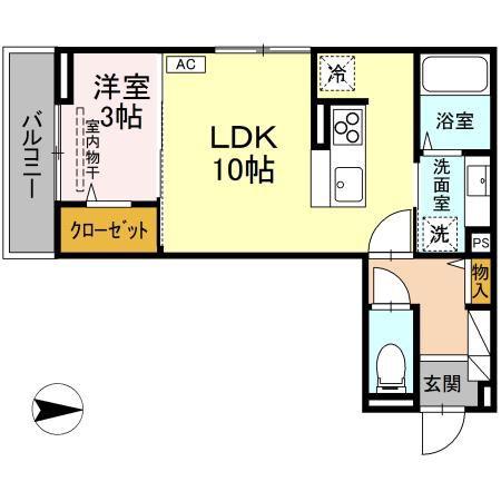 J-ROOM妃 VII番館 屋代駅前(1LDK/3階)の間取り写真
