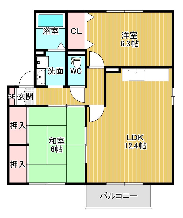 カサブランカI(2LDK/1階)の間取り写真