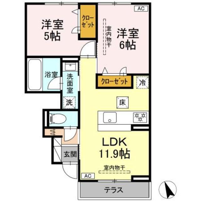 グラースK(2LDK/1階)の間取り写真