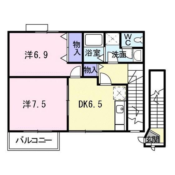クィーンズコート(2DK/2階)の間取り写真