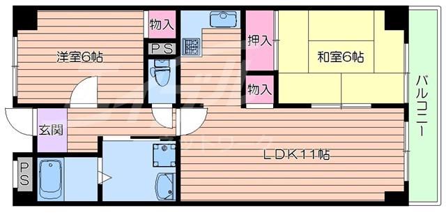 ボヌール緑地壱番館(2LDK/2階)の間取り写真
