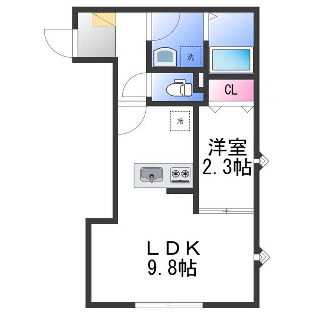 フェリーチェ泉大津(1LDK/1階)の間取り写真