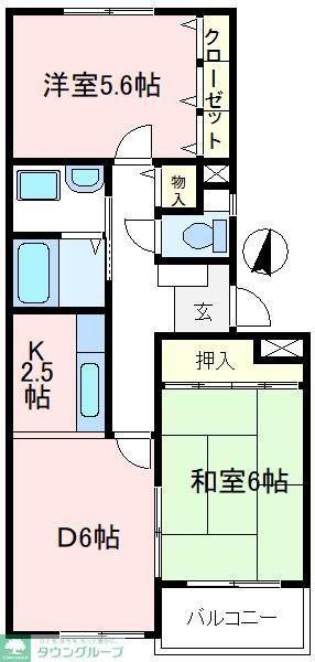 ビラ根岸(2DK/1階)の間取り写真