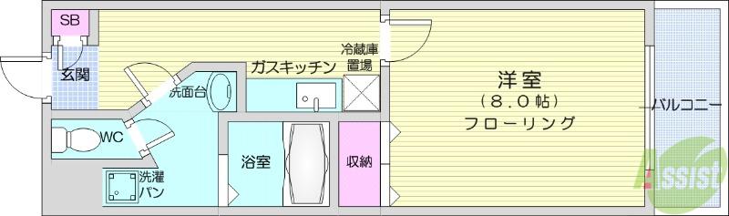 リヴィエール仙台西(1K/3階)の間取り写真