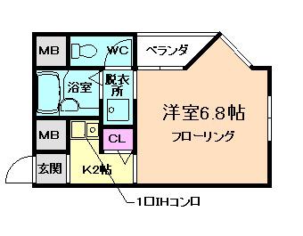 ウエストアップ刀根山(1K/3階)の間取り写真