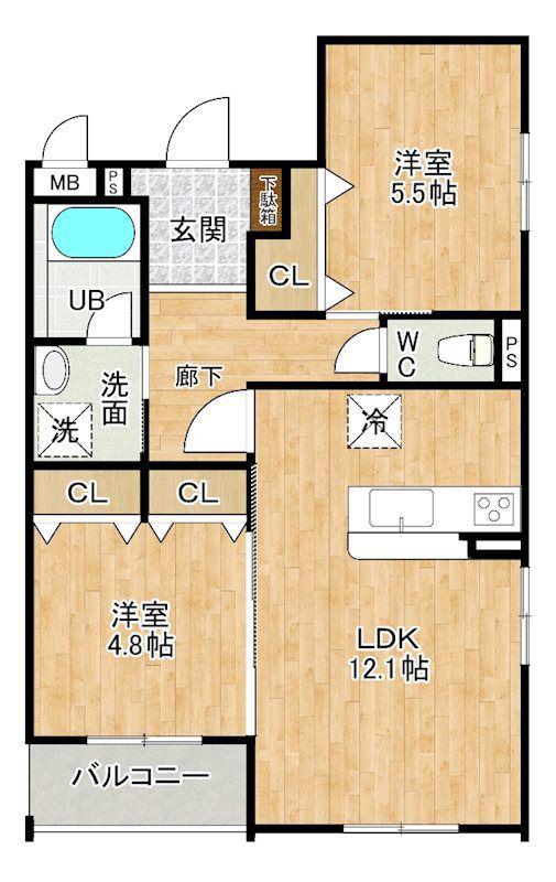 ロワール・イン柳原町(2LDK/3階)の間取り写真