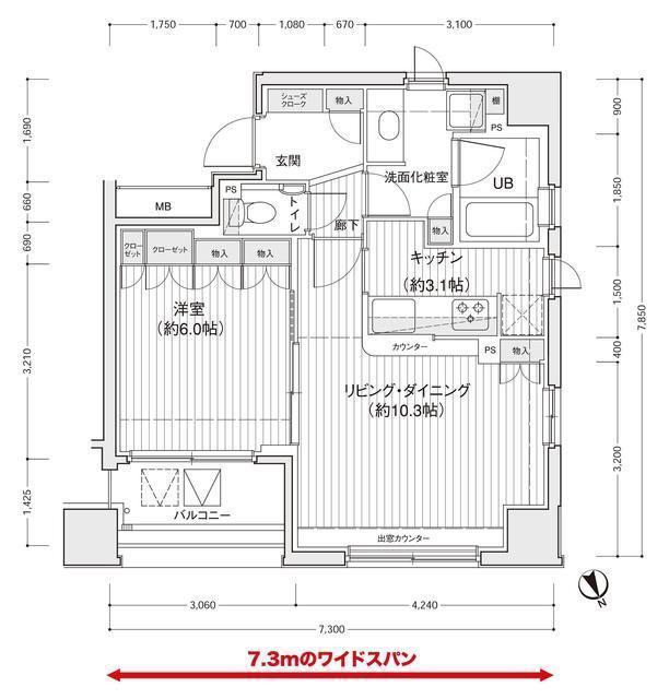 ドゥーエ銀座イーストII(1LDK/5階)の間取り写真