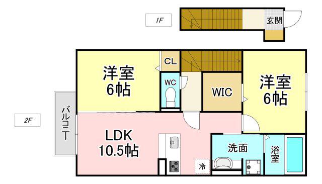 コスモ木屋瀬 A棟(2LDK/2階)の間取り写真