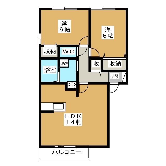 パルアモーレ A棟(2LDK/1階)の間取り写真