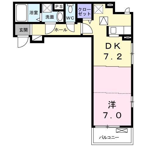 アムール(1DK/1階)の間取り写真