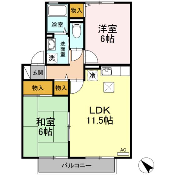 ルミエール小林(2LDK/1階)の間取り写真