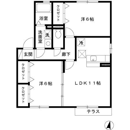 パークヒル A棟(2LDK/1階)の間取り写真