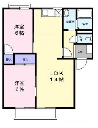瀬野ハイライフタウンC(2LDK/2階)の間取り写真