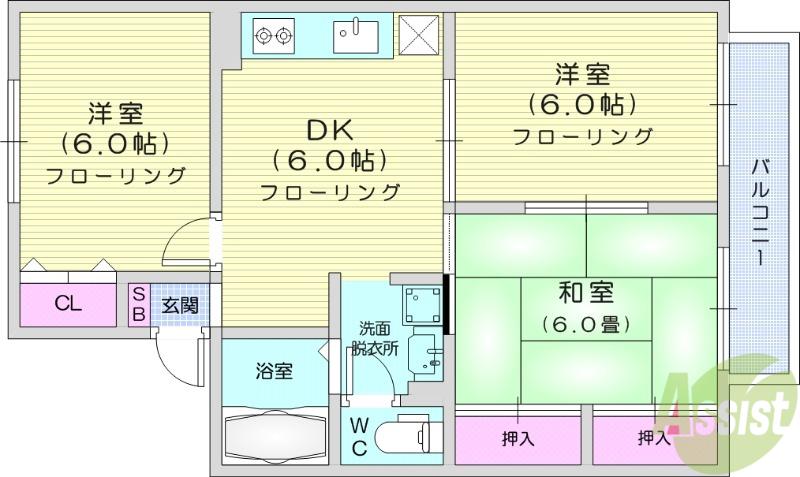 セジュール貴富禰1(3DK/1階)の間取り写真
