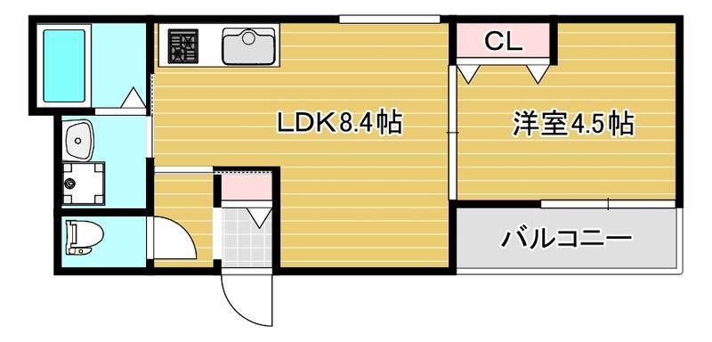 セレニティ勝山北(1LDK/2階)の間取り写真