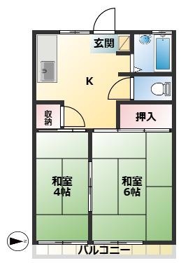 昌英ハウス(2K/2階)の間取り写真