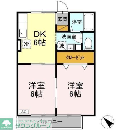 エスポワール 壱番館(2DK/2階)の間取り写真