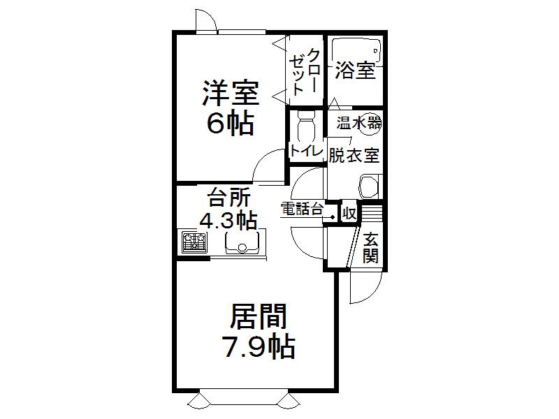 ハウスアバンセB棟(1DK/1階)の間取り写真