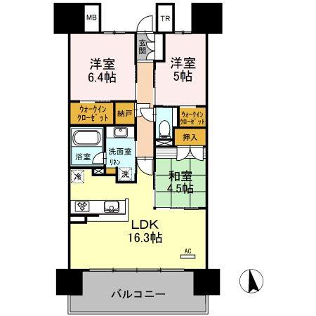 ＪＲ東北本線 仙北町駅 徒歩14分 15階建 築11年(3LDK/4階)の間取り写真