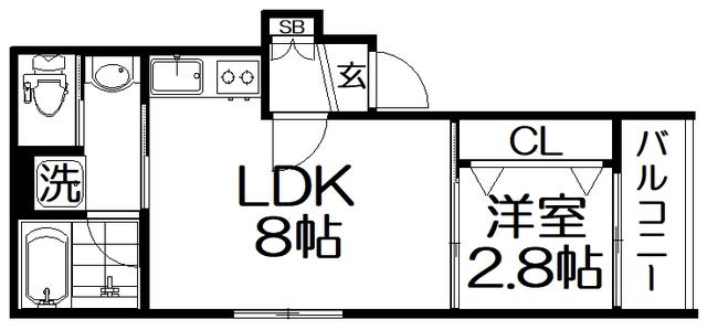 CHATON日新町(1LDK/3階)の間取り写真