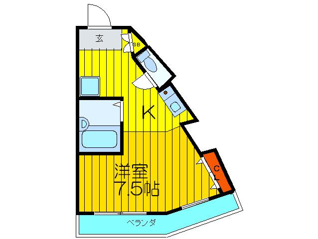 ブロッサムSANKYO(1K/3階)の間取り写真