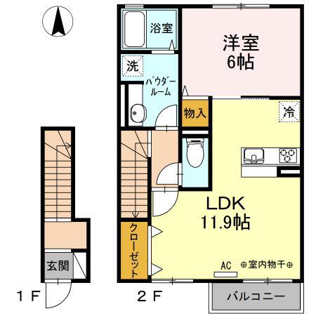 フォンティーヌOZ II(1LDK/2階)の間取り写真